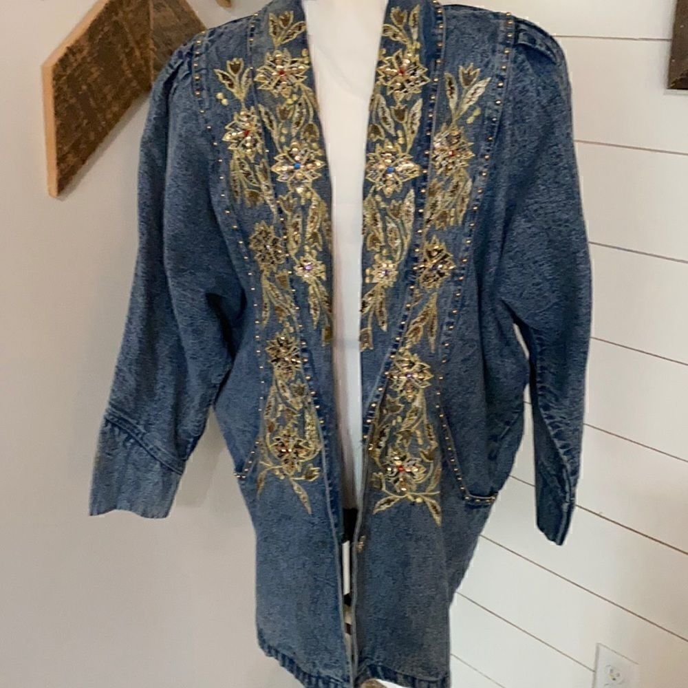Vintage Acid Wash Embellished Bedazzle Jean Jacket
